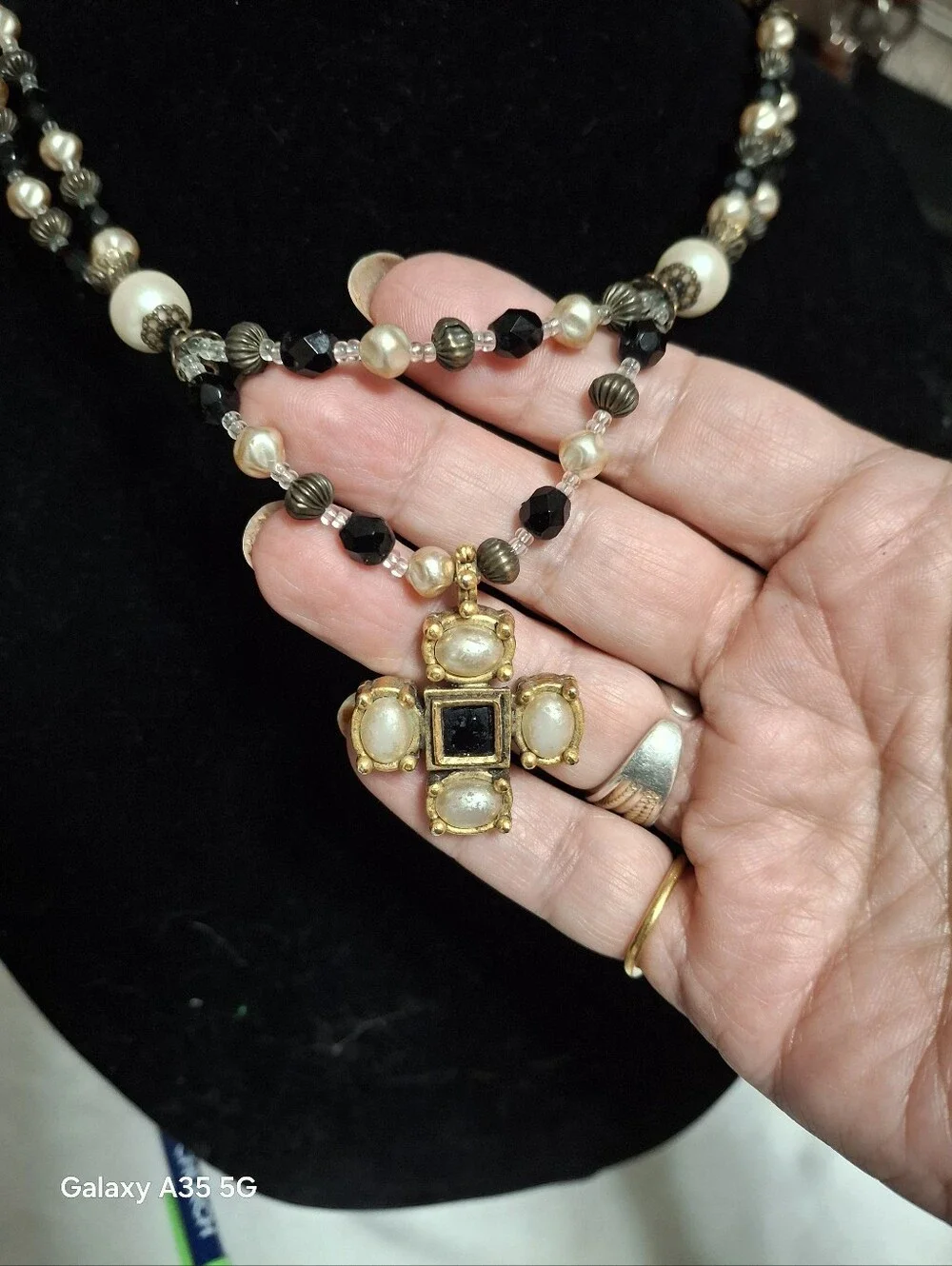 Treska black and pearl double strand necklace with Toggle clasp